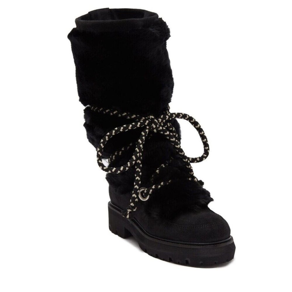 Montelliana 1965 Mary Rabbit Fur-Trim Leather Shaft Lug sole Boots Sz 9.5